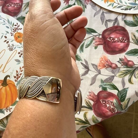 STERLING SILVER 925 SOLID WIDE BRADED WOMAN BRACELET - Picture 3 of 10